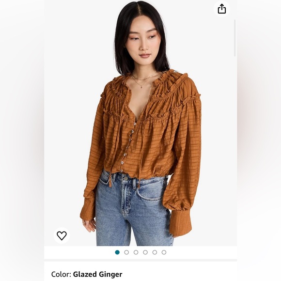 FREE PEOPLE HAILEY CROPPED LONG SLEEVE BLOUSE GLAZED GINGER MEDIUM - Picture 2 of 11